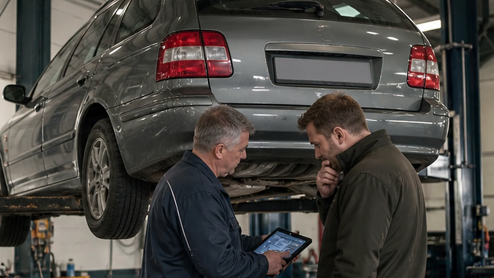 Dijagnostički uređaj i pregled podvozja Volkswagena Passata na dizalici